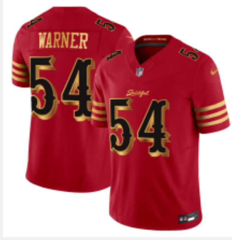 Men 2025 Nike San Francisco 49ers #54 Warner red gold 5th generation Limited NFL Jersey 001